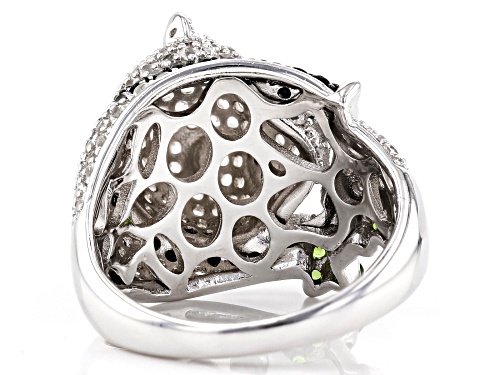 2.56ctw White Zircon,.12ctw Chrome Diopside & .50ctw Black Spinel Rhodium Over Silver Panda Ring - Size 10
