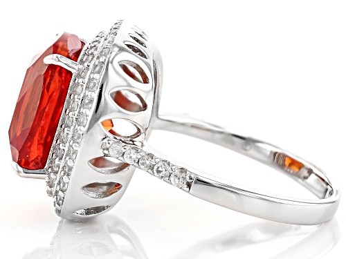 9.85ct Cushion Lab Created Padparadscha Sapphire, 1.00ctw White Zircon Rhodium Over Silver Ring - Size 7