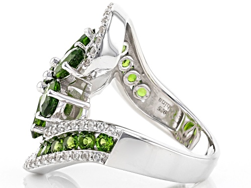 4.00ct Oval & Round Russian Chrome Diopside With .75ctw Round White Zircon Rhodium Over Silver Ring - Size 6