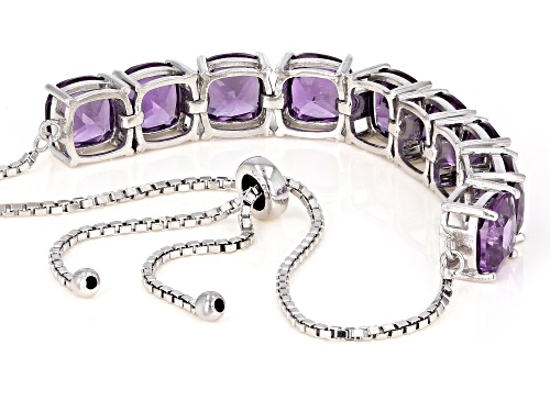 24.00ctw Square Cushion Purple Lab Created Color Change Sapphire Rhodium Over Silver Bolo Bracelet