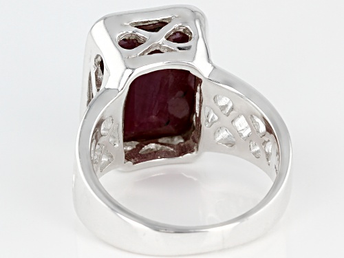 7ctw Rectangular Red Ruby Sterling Silver Ring - Size 7