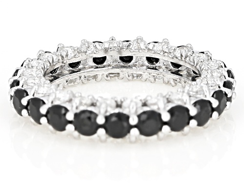 2.64ctw Black Spinel With 1.76ctw White Topaz Rhodium Over Sterling Silver Eternity Band Ring - Size 7