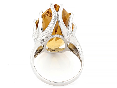 20.00ct Pear Shape Citrine Solitaire Rhodium Over Sterling Silver Ring - Size 7