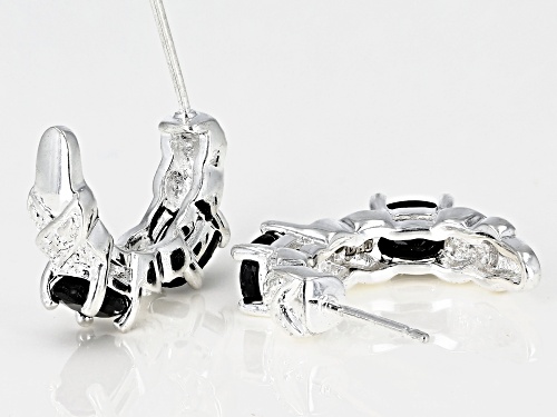 2.4ctw Oval Black Sapphire With .01ctw Round White 2 Diamond Accent Rhodium Over Silver Earrings