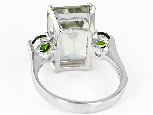7.0ctw Rectangular Green Prasiolite  With .45ctw Round Chrome Rhodium Over Silver Ring - Size 8