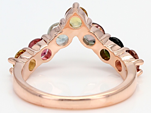 1.60ctw Round Multi-Tourmaline 14K Rose Gold Over Sterling Silver Chevron Band Ring - Size 7