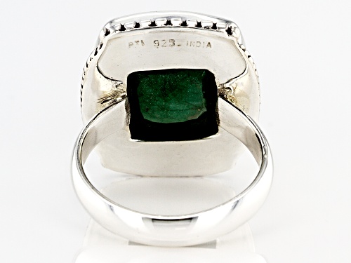 15mm Square Cushion Green Beryl Solitaire Sterling Silver Ring - Size 8