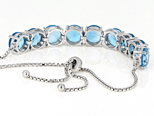 16.92ctw Round Swiss Blue Topaz Rhodium Over Silver Bolo Bracelet Adjusts Approximately 6