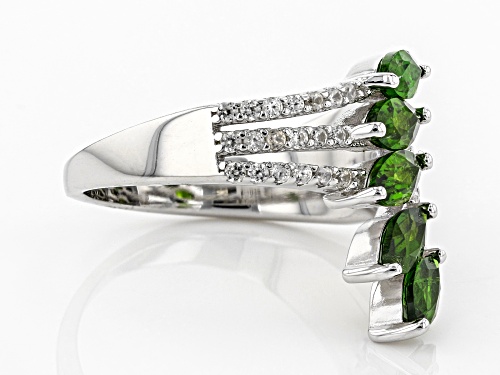 1.25ctw Marquise Chrome Diopside With 0.70ctw White Zircon Rhodium Over Sterling Silver Ring - Size 8
