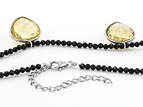 30ctw Pear Shape Citrine with 17ctw Black Spinel Bead Rhodium Over Sterling Silver Necklace - Size 18