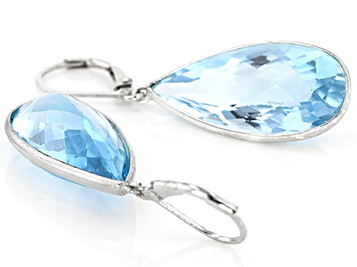 34.00ctw Pear Shape Glacier Topaz™ Solitaire, Rhodium Over Sterling Silver Dangle Earrings