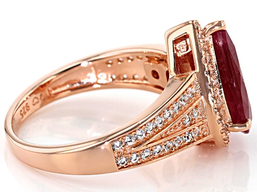 4.25ctw Mahaleo® Ruby Pear Shape With 0.60ctw Round White Zircon 18K Rose Gold Over Silver Ring - Size 8