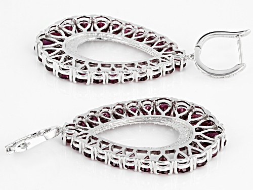 18.80ctw Pear Raspberry Color Rhodolite With 0.19ctw White Topaz Rhodium Over Silver Earrings