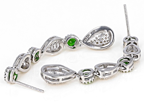 1.14cw Round Chrome Diopside with .73ctw Round White Zircon Rhodium Over Silver Dangle Earrings