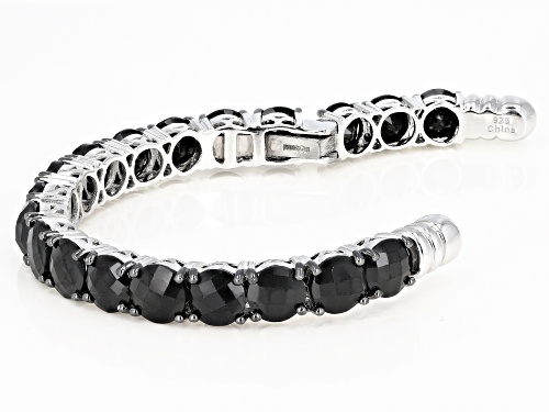 38.00ctw Round Black Spinel Rhodium Over Sterling Silver Hinged Cuff Bracelet - Size 7