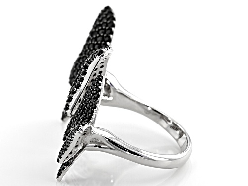3ct Round Black Spinel Rhodium Over Sterling Silver Butterfly Ring - Size 7
