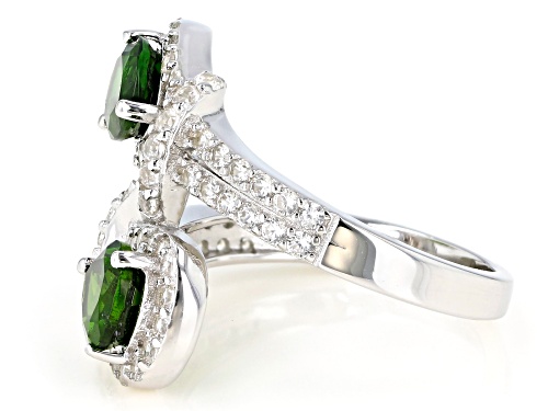 1.85ctw Pear Chrome Diopside And 1.35ctw Round White Zircon Rhodium Over Sterling Silver Ring - Size 7