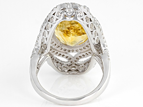 7.00ct Oval Citrine With 1.50ctw Round White Zircon Rhodium Over Sterling Silver Ring - Size 8