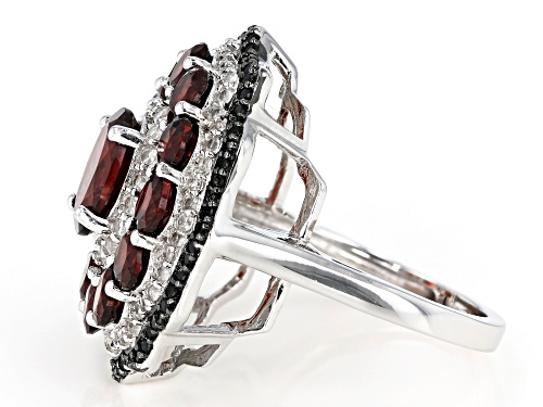 4.00ctw Garnet With 0.30ctw Black Spinel And 0.30ctw White Zircon Rhodium Over Sterling Silver Ring - Size 8