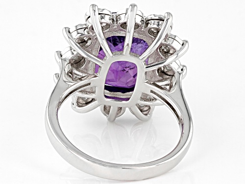 6.35ct Rectangular African Amethyst With .10ctw Round Diamond Rhodium Over Sterling Silver Ring - Size 9