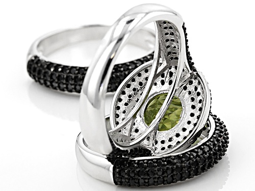 2.00ct Round Peridot With 2.33ctw Round Black Spinel Sterling Silver Ring Set - Size 9