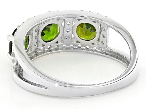 1.84ctw Round Russian Chrome Diopside With .61ctw Round White Zircon Sterling Silver 3-Stone Ring - Size 11
