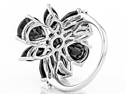 6.63ctw Pear Shape, Marquise, And Round Black Spinel Sterling Silver Cluster Ring - Size 4