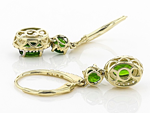 2.04ctw Oval & Round Russian Chrome Diopside With .60ctw Round White Zircon 10k Yellow Gold Earrings