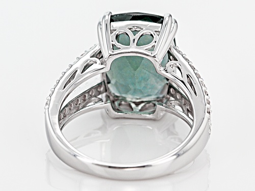 8.00ct Rectangular Cushion Teal Fluorite With .74ctw Round White Zircon Sterling Silver Ring - Size 11