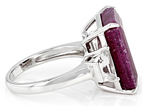13.00ct Rectangular Cushion Indian Ruby With 1.72ctw Trapezoid White Topaz Sterling Silver Ring - Size 8