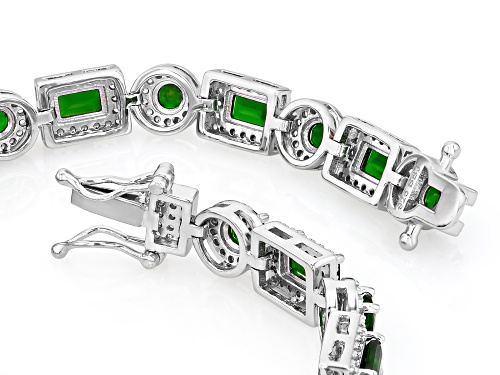 12.34ctw Mixed Shapes Chrome Diopside With Round White Zircon Rhodium Over Silver Bracelet - Size 8