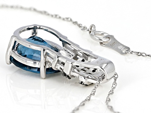4.14CT OVAL LONDON BLUE TOPAZ WITH BLUE &  WHITE DIAMOND ACCENT 14K WHITE GOLD PENDANT W/CHAIN