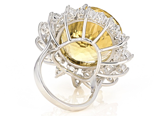 25.00CT OVAL BRAZILIAN CITRINE WITH 3.50CTW ROUND WHITE TOPAZ RHODIUM OVER SILVER RING - Size 7