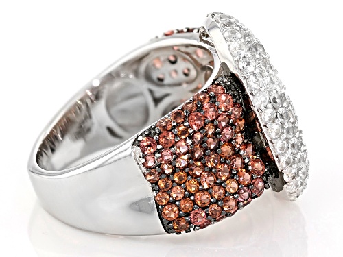 2.45CTW ROUND RED GARNET WITH 1.35CTW ROUND WHITE ZIRCON STERLING SILVER BUCKLE RING - Size 6
