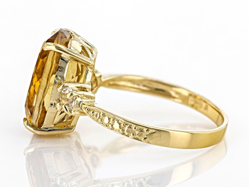 6.00CT OVAL BRAZILIAN CITRINE WITH .50CTW ROUND WHITE TOPAZ 18K YELLOW GOLD OVER SILVER RING - Size 9