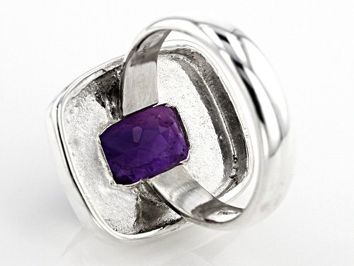 6.00CT RECTANGULAR CUSHION, CHECKERBOARD CUT AFRICAN AMETHYST STERLING SILVER RING - Size 6