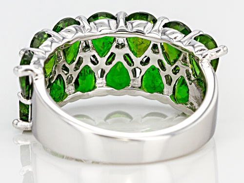 5.69CTW PEAR SHAPE RUSSIAN CHROME DIOPSIDE RHODIUM OVER STERLING SILVER RING - Size 6