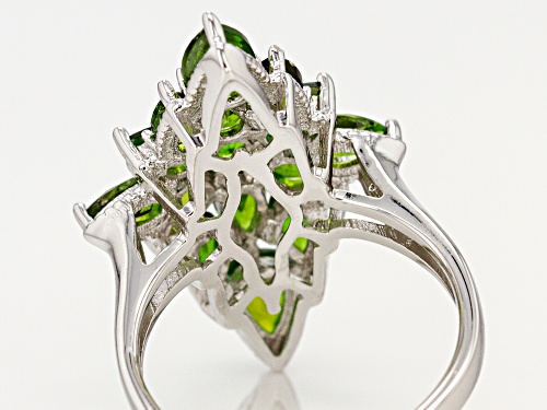 3.56CTW PEAR SHAPE & ROUND RUSSIAN CHROME DIOPSIDE RHODIUM OVER SILVER RING - Size 6