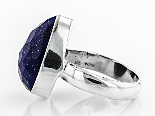 18X13MM PEAR, CHECKERBOARD CUT LAPIS LAZULI RHODIUM OVER SILVER SOLITAIRE RING - Size 6