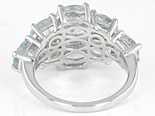6.35CTW OVAL AQUAMARINE RHODIUM OVER STERLING SILVER RING - Size 9