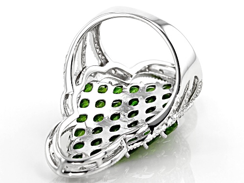 7.50CTW MARQUISE RUSSIAN CHROME DIOPSIDE WITH .87CTW ROUND WHITE ZIRCON RHODIUM OVER SILVER RING - Size 6