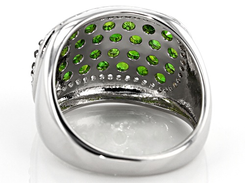 2.37CTW ROUND RUSSIAN CHROME DIOPSIDE, .36CTW ROUND WHITE ZIRCON RHODIUM OVER SILVER RING - Size 6