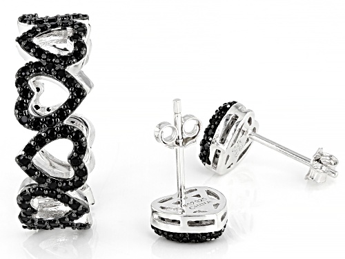 1.94CTW ROUND BLACK SPINEL RHODIUM OVER STERLING SILVER HEART ETERNITY RING & EARRING SET - Size 10