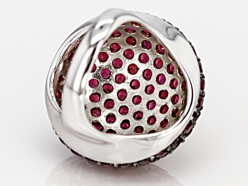8.09ctw Round Raspberry Color Rhodolite Rhodium Over Sterling Silver Ring - Size 6