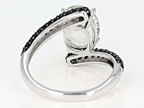 2.00CT OVAL, QUANTUM(R) Prasiolite WITH .40CTW ROUND BLACK SPINEL RHODIUM OVER SILVER RING - Size 10