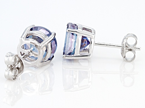 4.50CTW ROUND BLUE DANBURITE SOLITAIRE RHODIUM OVER STERLING SILVER STUD EARRINGS