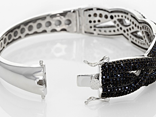 7.41CTW ROUND BLACK SPINEL RHODIUM OVER STERLING SILVER HINGED BANGLE BRACELET - Size 7.25