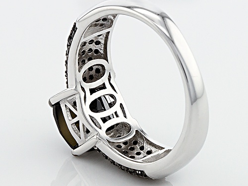 2.92ctw 8mm Square Cushion Checkerboard Cut And Round Black Spinel Rhodium Over Sterling Silver Ring - Size 9