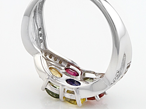 1.75ctw Oval Multi Sapphire And .13ctw Round White Zircon Sterling Silver Ring - Size 12
