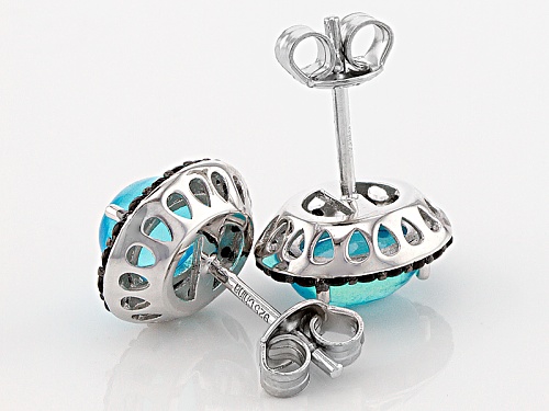 1.36ctw Paraiba Blue Color Opal And .64ctw Black Spinel Rhodium Over Sterling Silver Stud Earrings